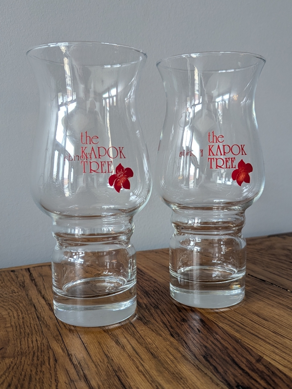 The Kapok Tree Hurricane Glasses - 1980s Vintage - Florida Tiki Bar - Set of Two